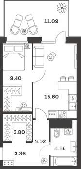 1-к квартира, вторичка, 44м2, 1/10 этаж