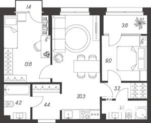 2-к квартира, строящийся дом, 64м2, 8/24 этаж