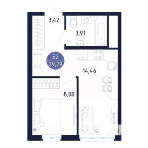 1-к квартира, вторичка, 30м2, 21/25 этаж