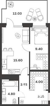 1-к квартира, вторичка, 44м2, 1/10 этаж
