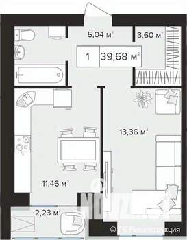1-к квартира, вторичка, 40м2, 1/10 этаж