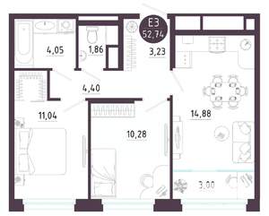 2-к квартира, вторичка, 53м2, 5/10 этаж