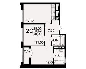 2-к квартира, вторичка, 60м2, 18/18 этаж