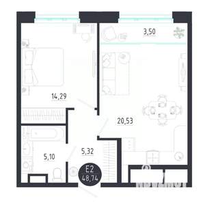 1-к квартира, строящийся дом, 49м2, 2/8 этаж