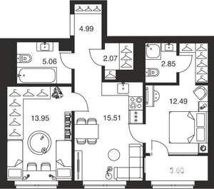 2-к квартира, вторичка, 61м2, 4/25 этаж