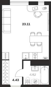 Студия квартира, вторичка, 32м2, 3/4 этаж