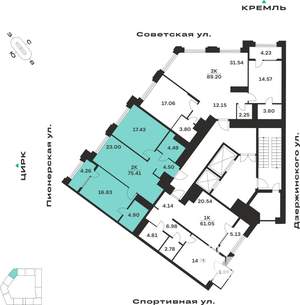 2-к квартира, вторичка, 75м2, 6/10 этаж