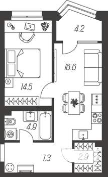1-к квартира, строящийся дом, 50м2, 9/24 этаж