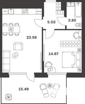 1-к квартира, вторичка, 52м2, 1/10 этаж