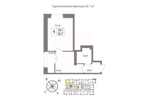 1-к квартира, вторичка, 31м2, 10/11 этаж