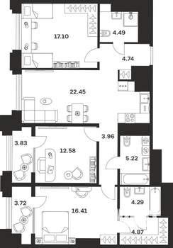 3-к квартира, вторичка, 104м2, 2/10 этаж
