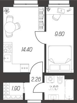 1-к квартира, вторичка, 32м2, 9/10 этаж