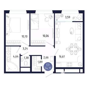2-к квартира, вторичка, 54м2, 20/25 этаж