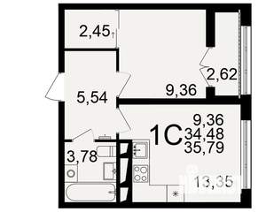 1-к квартира, вторичка, 36м2, 2/18 этаж