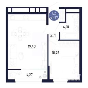 1-к квартира, строящийся дом, 41м2, 12/25 этаж