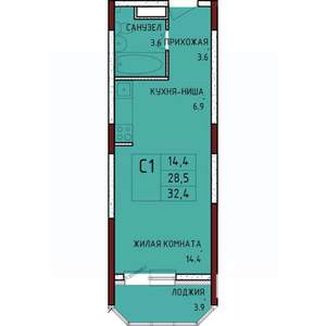 Студия квартира, строящийся дом, 32м2, 3/17 этаж