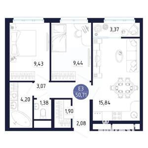 1-к квартира, строящийся дом, 51м2, 5/25 этаж