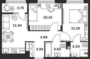 2-к квартира, вторичка, 49м2, 8/9 этаж