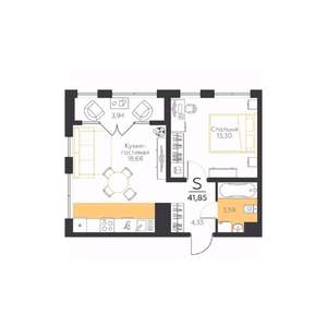 1-к квартира, строящийся дом, 42м2, 2/5 этаж