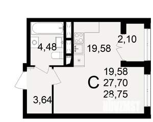 1-к квартира, вторичка, 28м2, 1/18 этаж