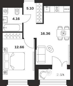 1-к квартира, вторичка, 41м2, 13/15 этаж