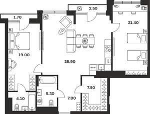2-к квартира, вторичка, 104м2, 9/9 этаж