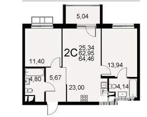 2-к квартира, строящийся дом, 63м2, 2/11 этаж