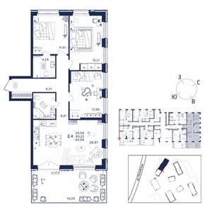 3-к квартира, строящийся дом, 95м2, 1/15 этаж