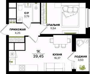 1-к квартира, строящийся дом, 39м2, 25/25 этаж