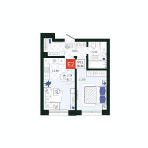 1-к квартира, вторичка, 36м2, 2/19 этаж