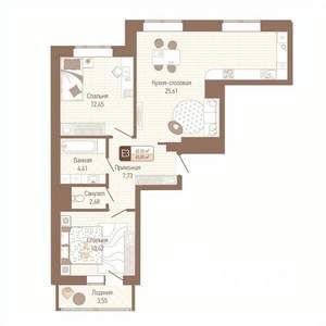 2-к квартира, строящийся дом, 64м2, 7/14 этаж