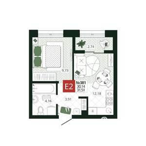 1-к квартира, вторичка, 32м2, 2/19 этаж