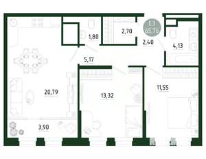 2-к квартира, вторичка, 66м2, 2/25 этаж