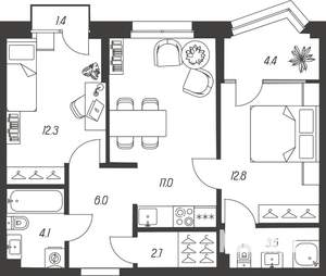 2-к квартира, вторичка, 64м2, 4/24 этаж