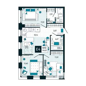 3-к квартира, вторичка, 65м2, 2/15 этаж