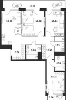 3-к квартира, вторичка, 116м2, 10/10 этаж
