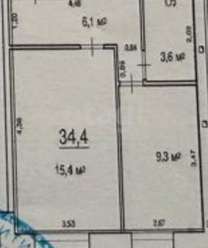 1-к квартира, вторичка, 34м2, 1/3 этаж
