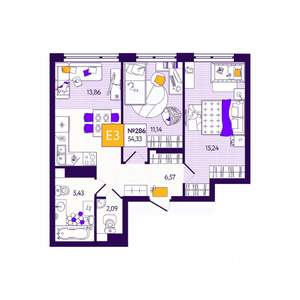2-к квартира, вторичка, 54м2, 9/12 этаж