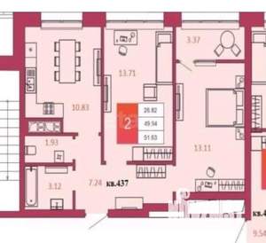 2-к квартира, вторичка, 51м2, 19/22 этаж