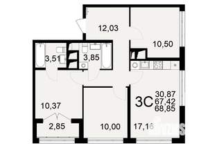 3-к квартира, строящийся дом, 67м2, 3/25 этаж