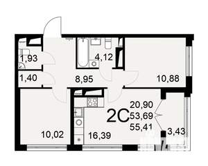 2-к квартира, вторичка, 55м2, 16/25 этаж
