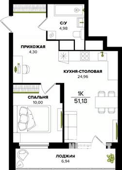 1-к квартира, вторичка, 51м2, 25/25 этаж