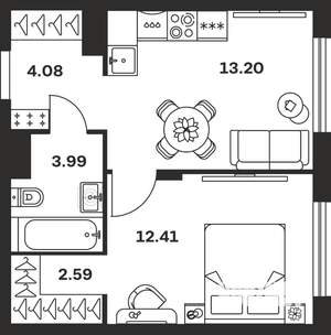 1-к квартира, вторичка, 36м2, 1/15 этаж