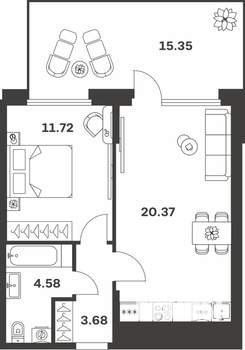 1-к квартира, вторичка, 45м2, 1/10 этаж