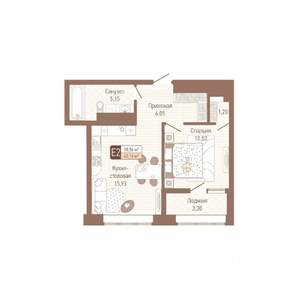 1-к квартира, строящийся дом, 41м2, 12/14 этаж