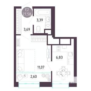 Студия квартира, строящийся дом, 28м2, 4/10 этаж