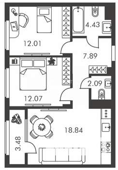 3-к квартира, вторичка, 59м2, 7/9 этаж