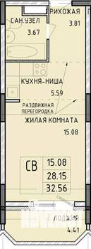 Студия квартира, строящийся дом, 33м2, 3/14 этаж