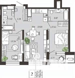 2-к квартира, вторичка, 68м2, 7/21 этаж