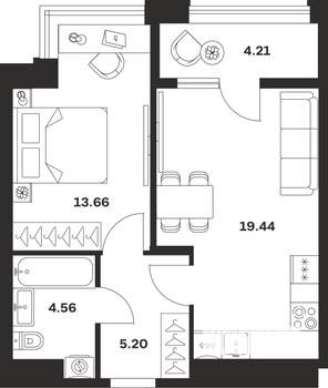 1-к квартира, вторичка, 47м2, 2/13 этаж